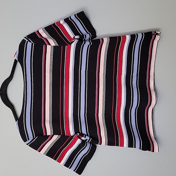 Talbots Artsy Vibrant Multicolored striped boxy top Short Sleeve medium - Picture 7 of 8